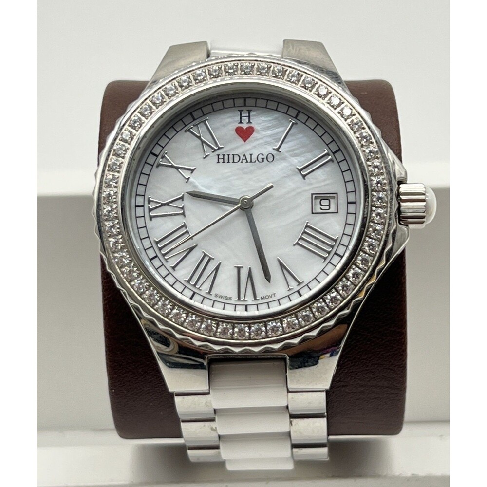 HILDAGO Watch, Ceramic-Stainless Steel-Diamonique CZ Bezel-Mother of Pearl Dial